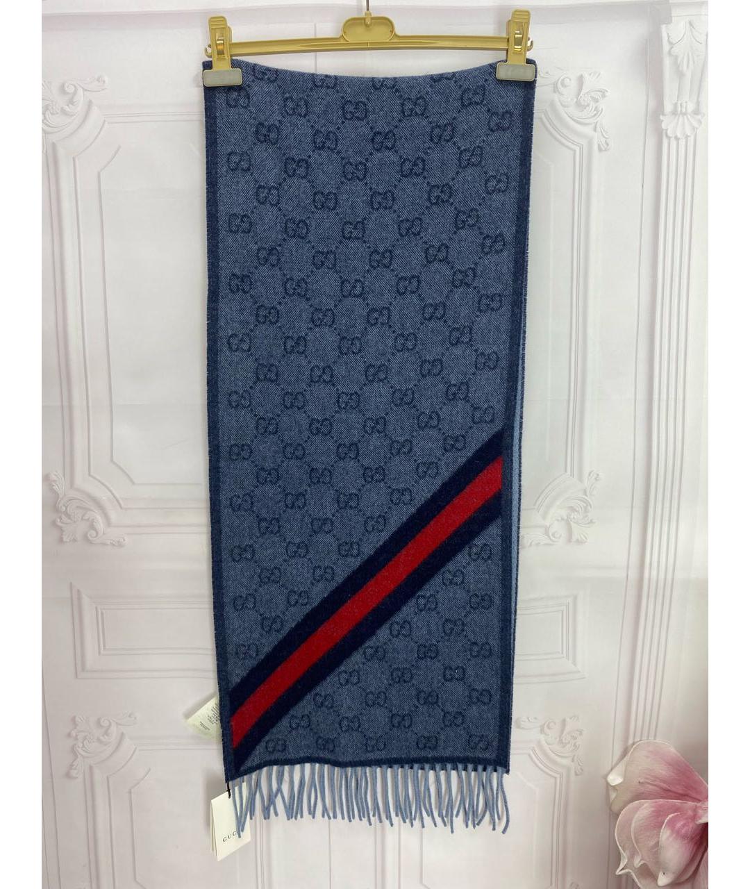 GUCCI Темно-синий шерстяной шарф, фото 5