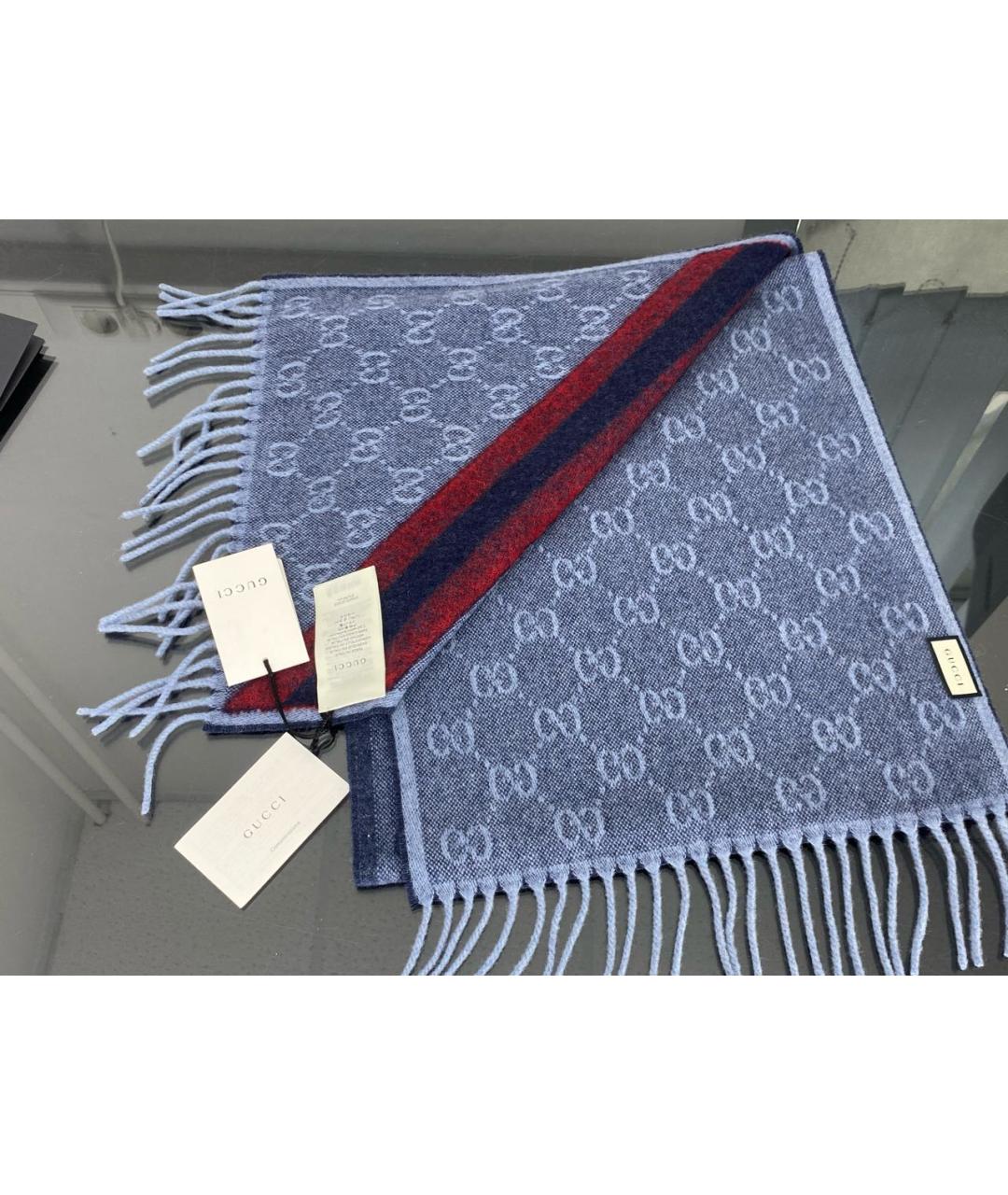 GUCCI Темно-синий шерстяной шарф, фото 2