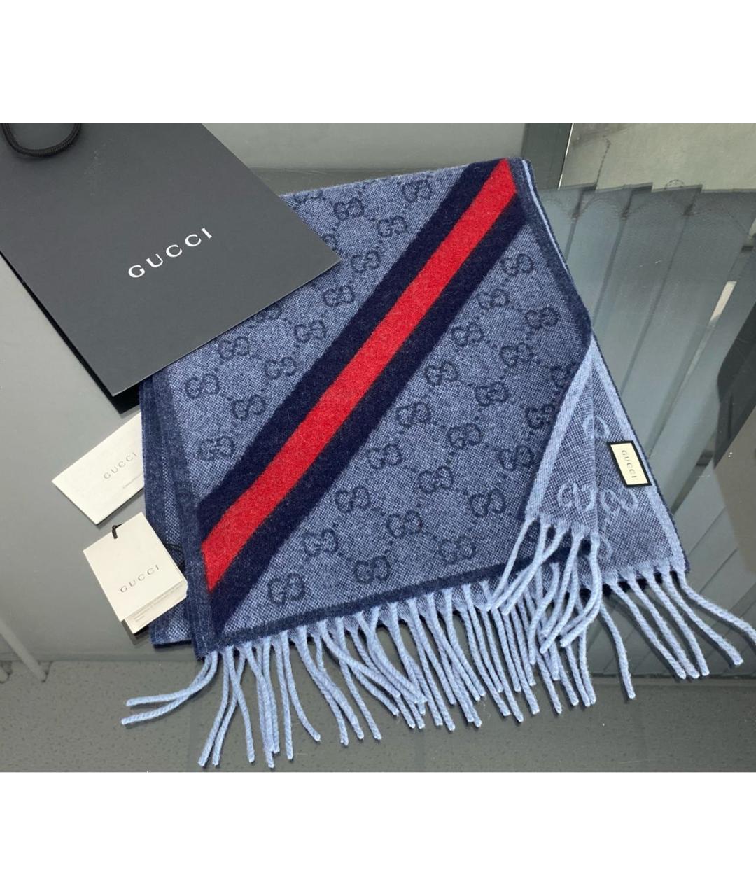 GUCCI Темно-синий шерстяной шарф, фото 7