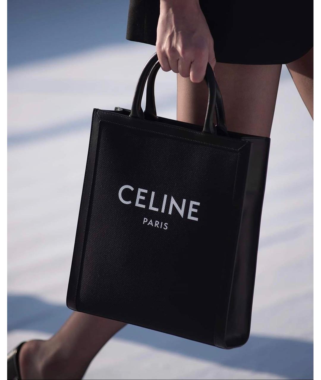 CELINE Черная кожаная сумка тоут, фото 6