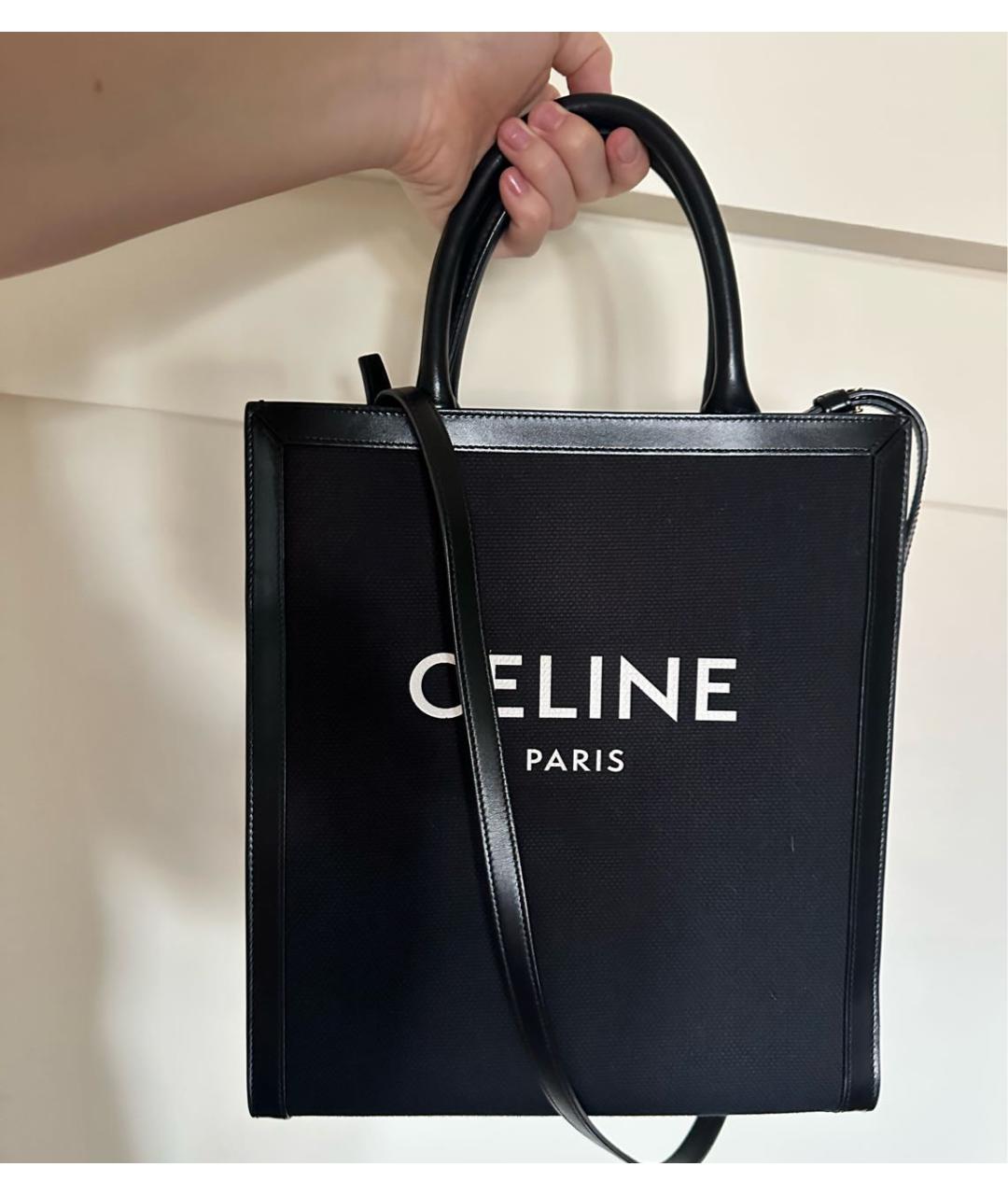 CELINE Черная кожаная сумка тоут, фото 2