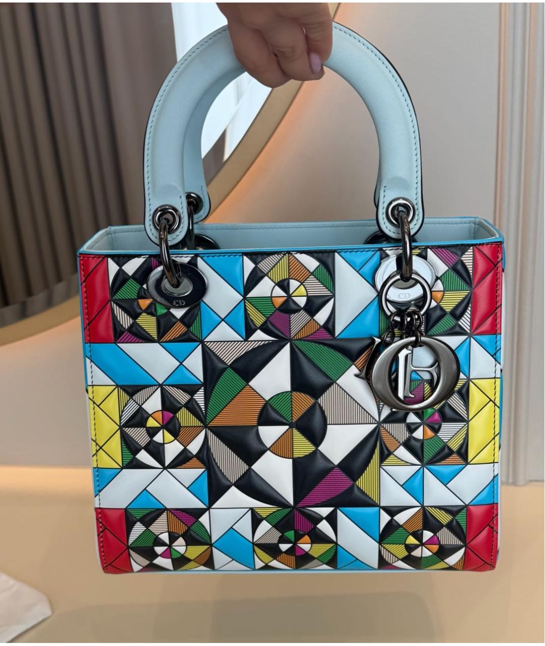 CHRISTIAN DIOR Бирюзовая кожаная сумка с короткими ручками, фото 9