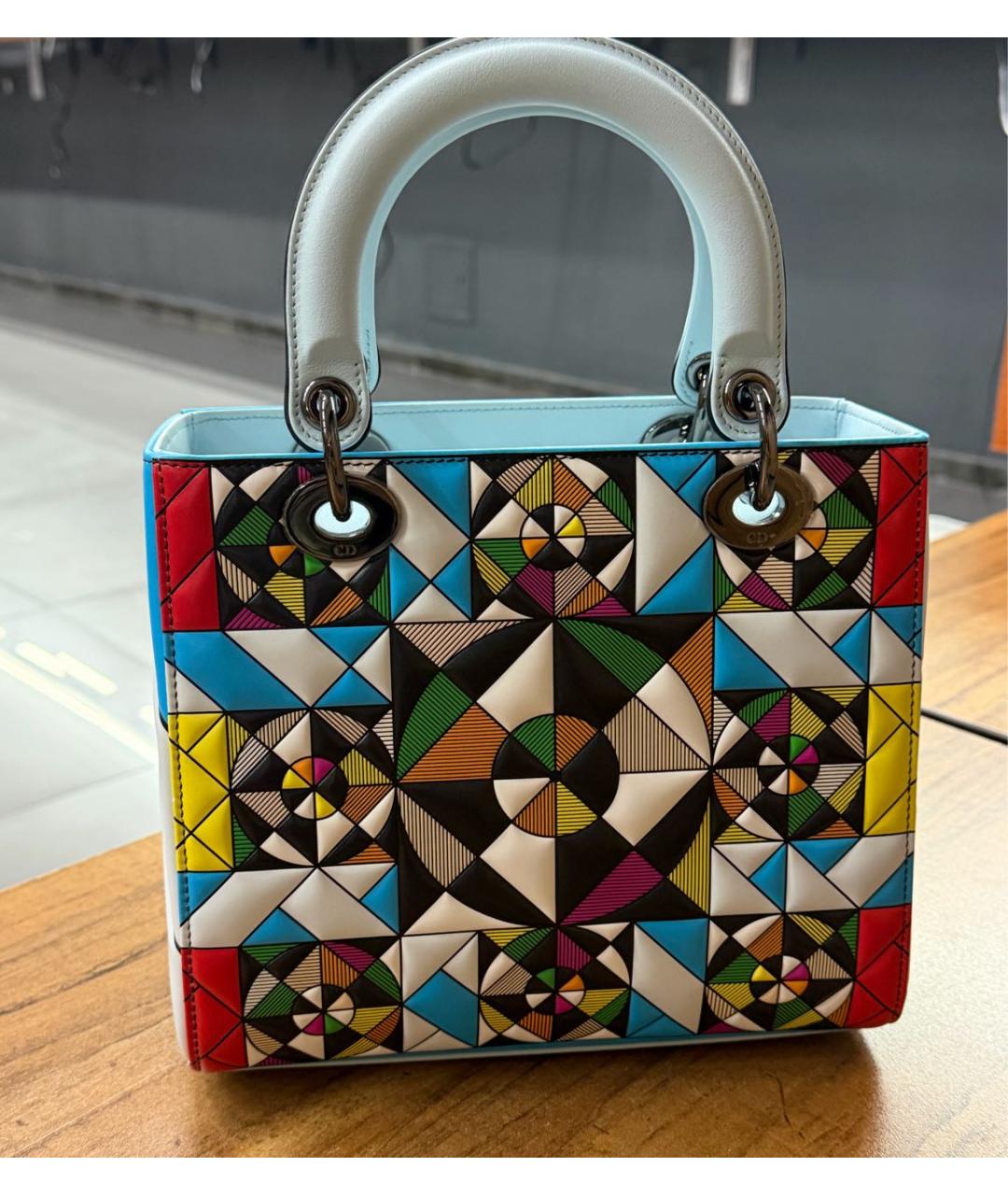 CHRISTIAN DIOR Бирюзовая кожаная сумка с короткими ручками, фото 2