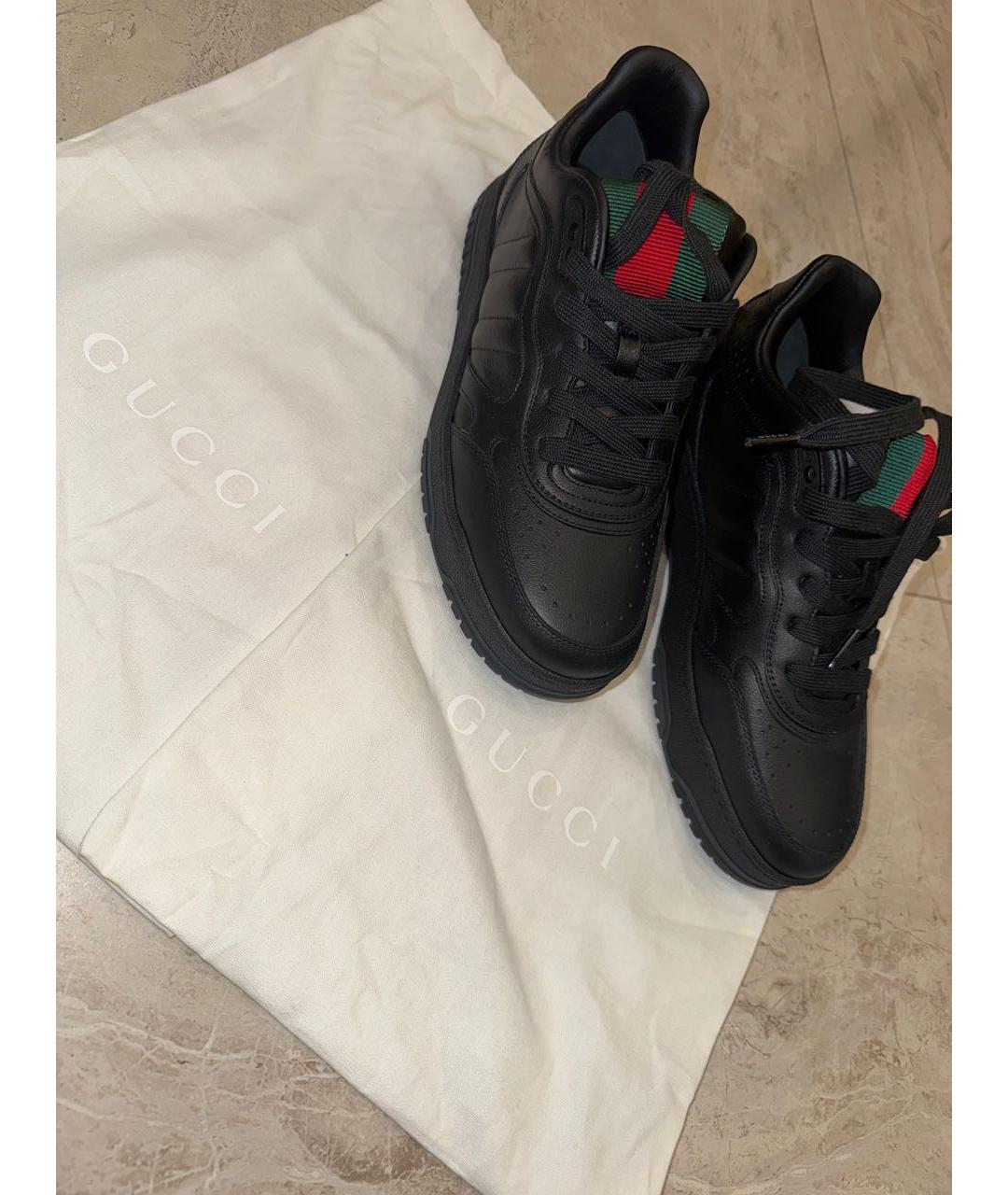 GUCCI Черные кожаные низкие кроссовки / кеды, фото 2