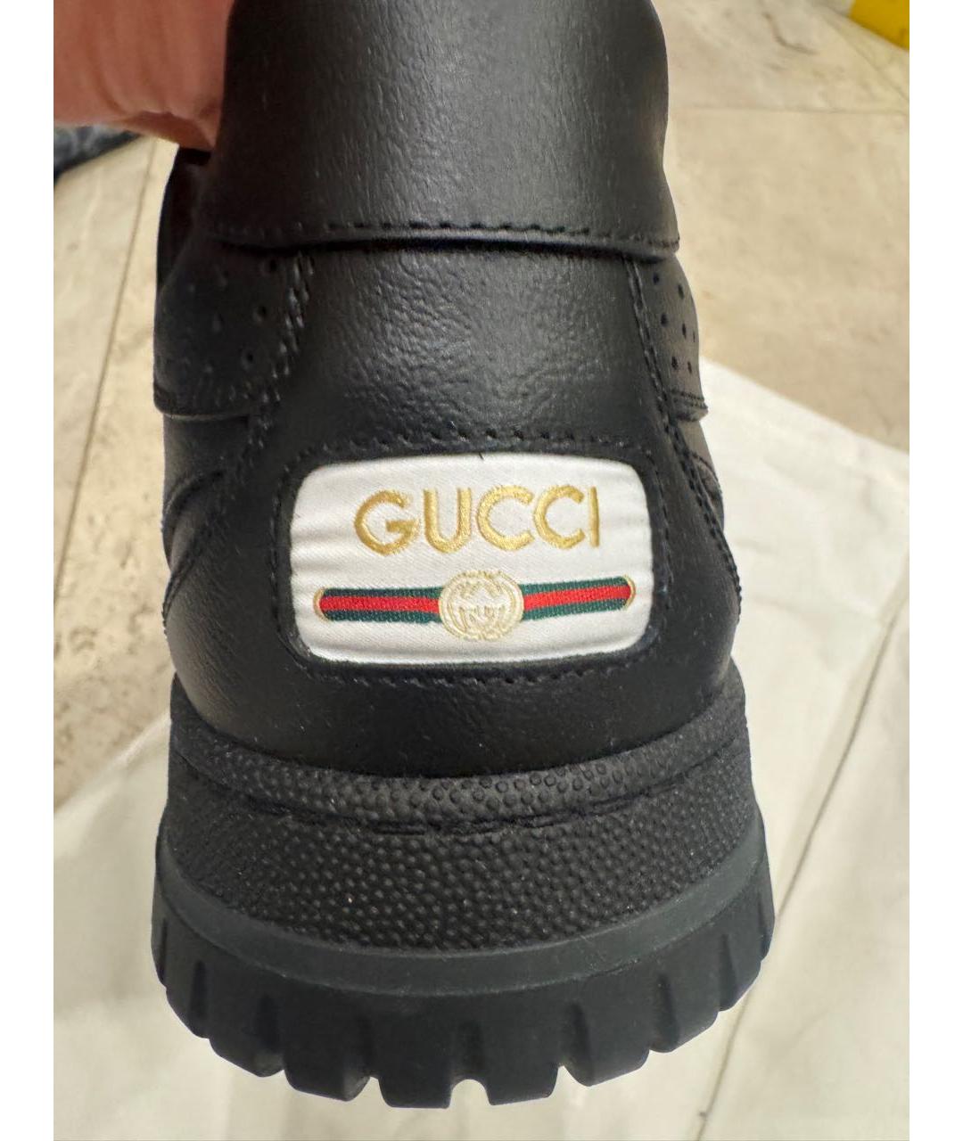 GUCCI Черные кожаные низкие кроссовки / кеды, фото 4