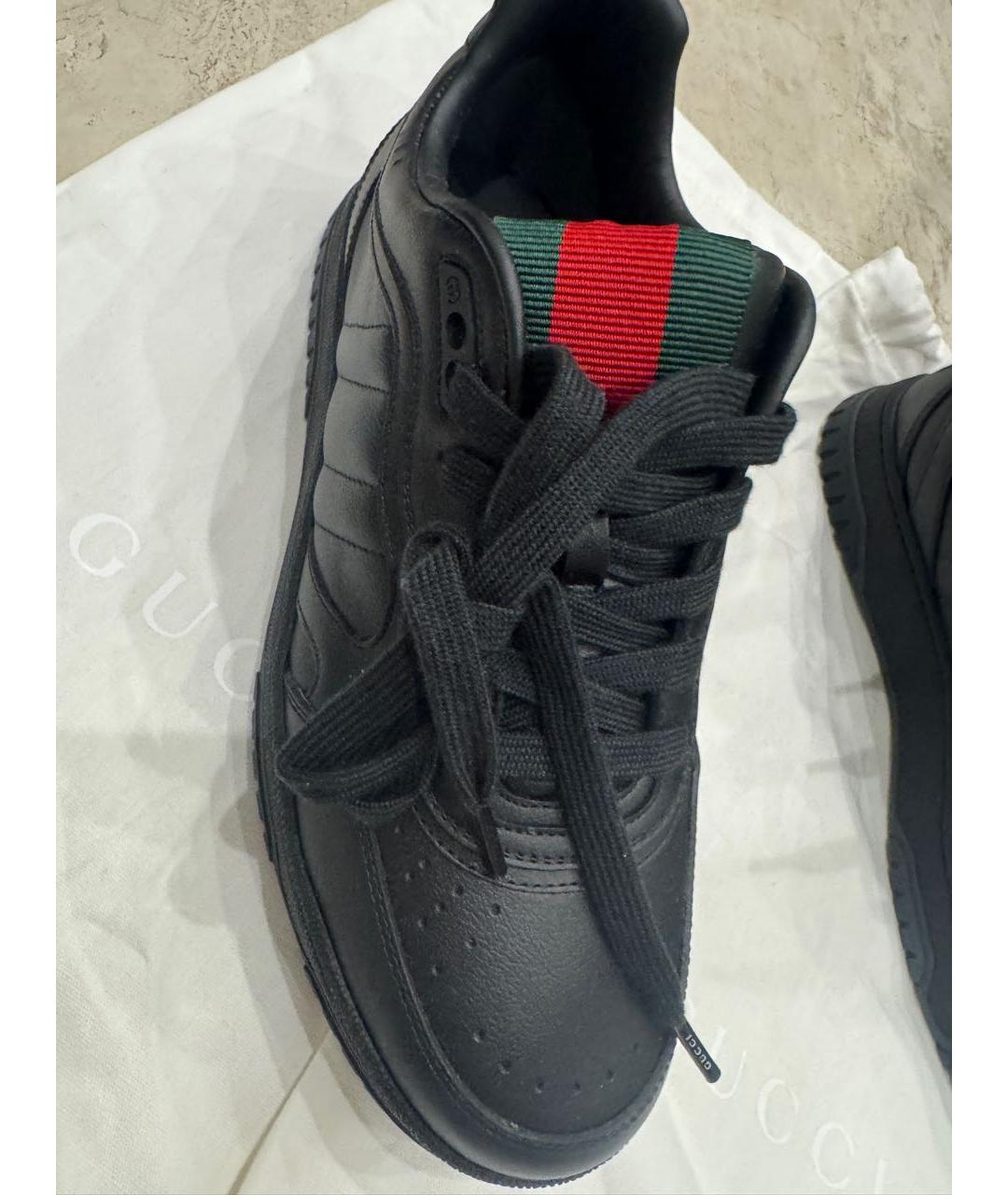 GUCCI Черные кожаные низкие кроссовки / кеды, фото 5