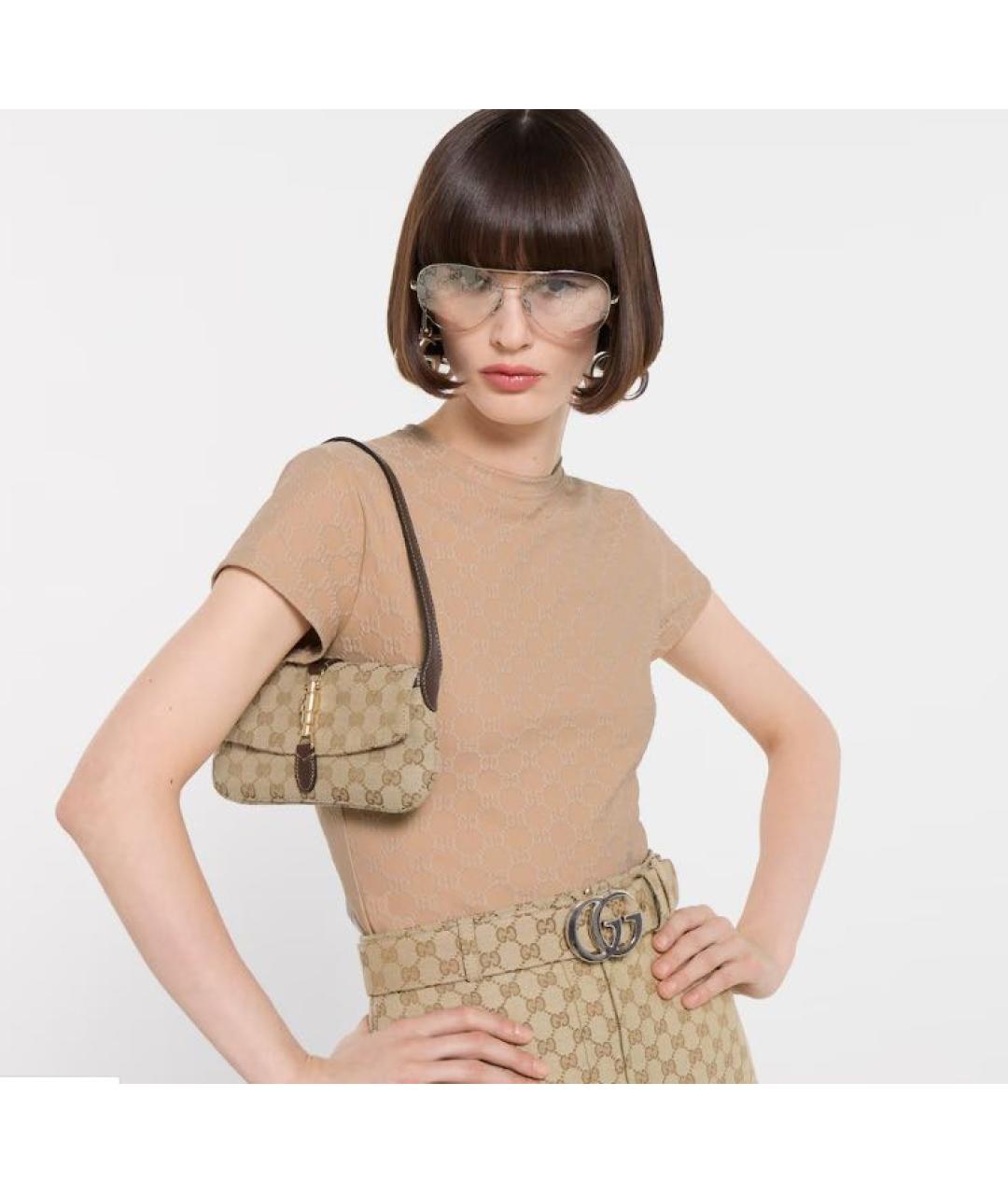 GUCCI Коричневая сумка через плечо из канвы, фото 5