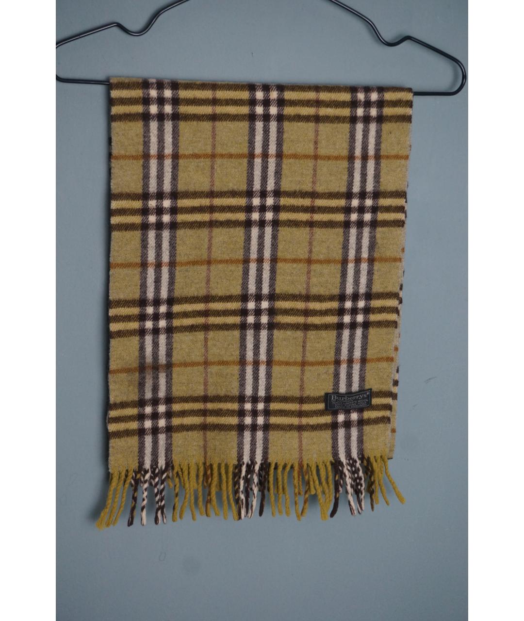 BURBERRY Зеленый шерстяной шарф, фото 3