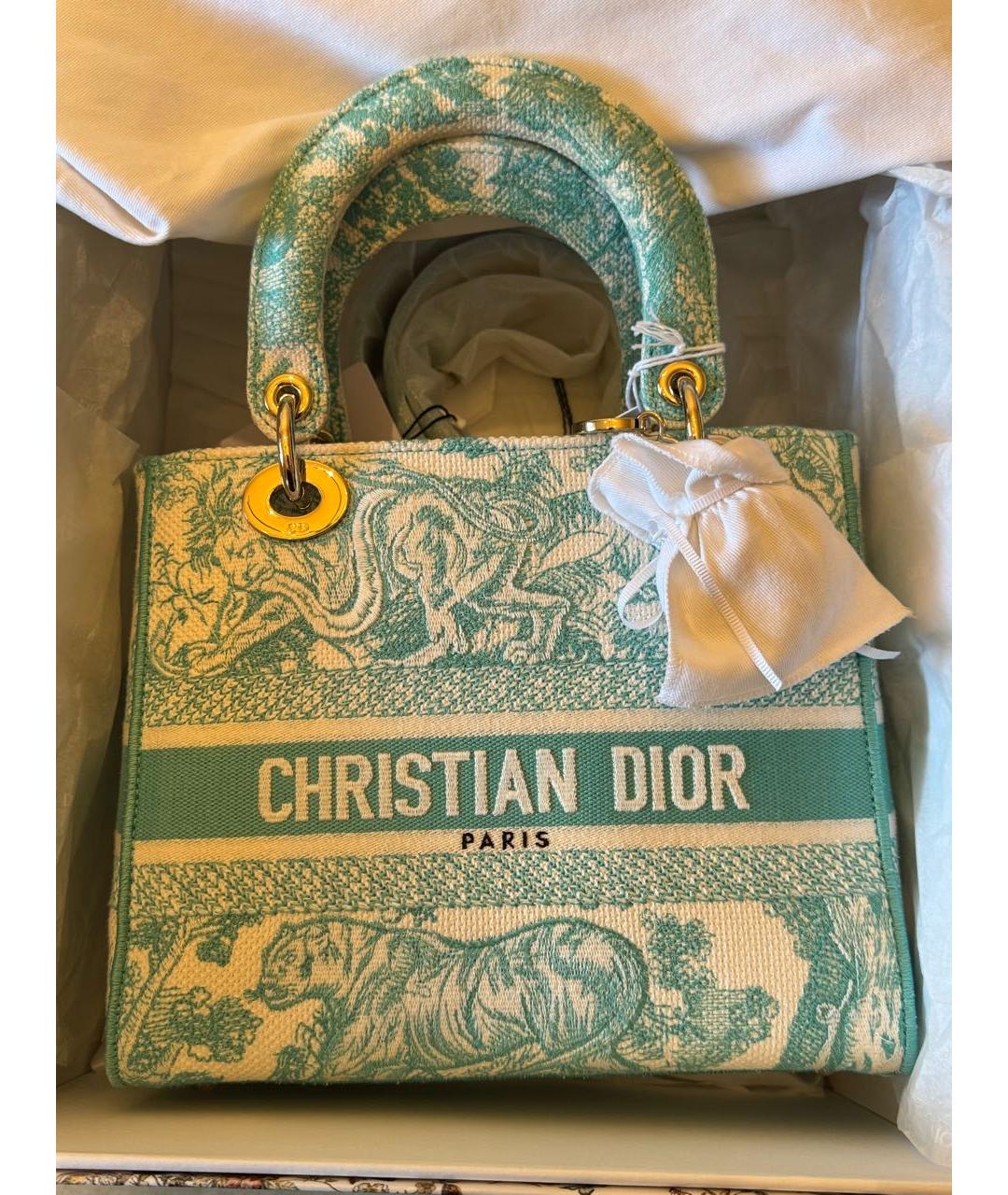 CHRISTIAN DIOR Голубая сумка с короткими ручками из канвы, фото 6