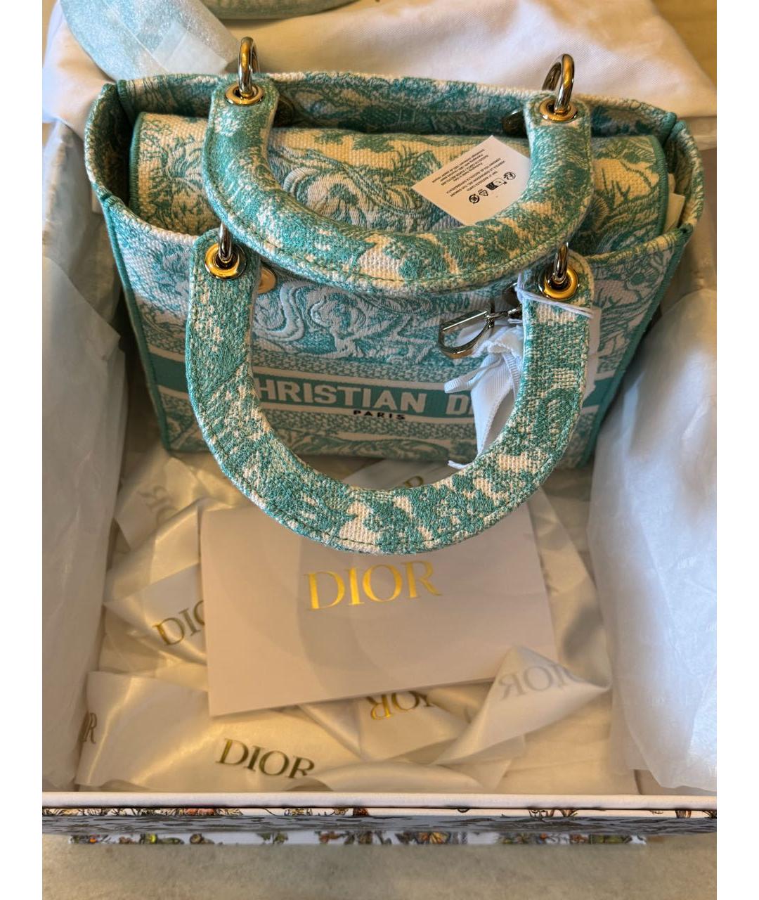CHRISTIAN DIOR Голубая сумка с короткими ручками из канвы, фото 2