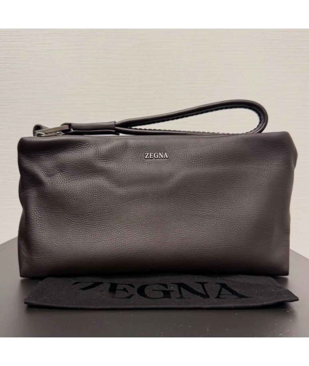 ZEGNA Коричневая кожаная барсетка, фото 2