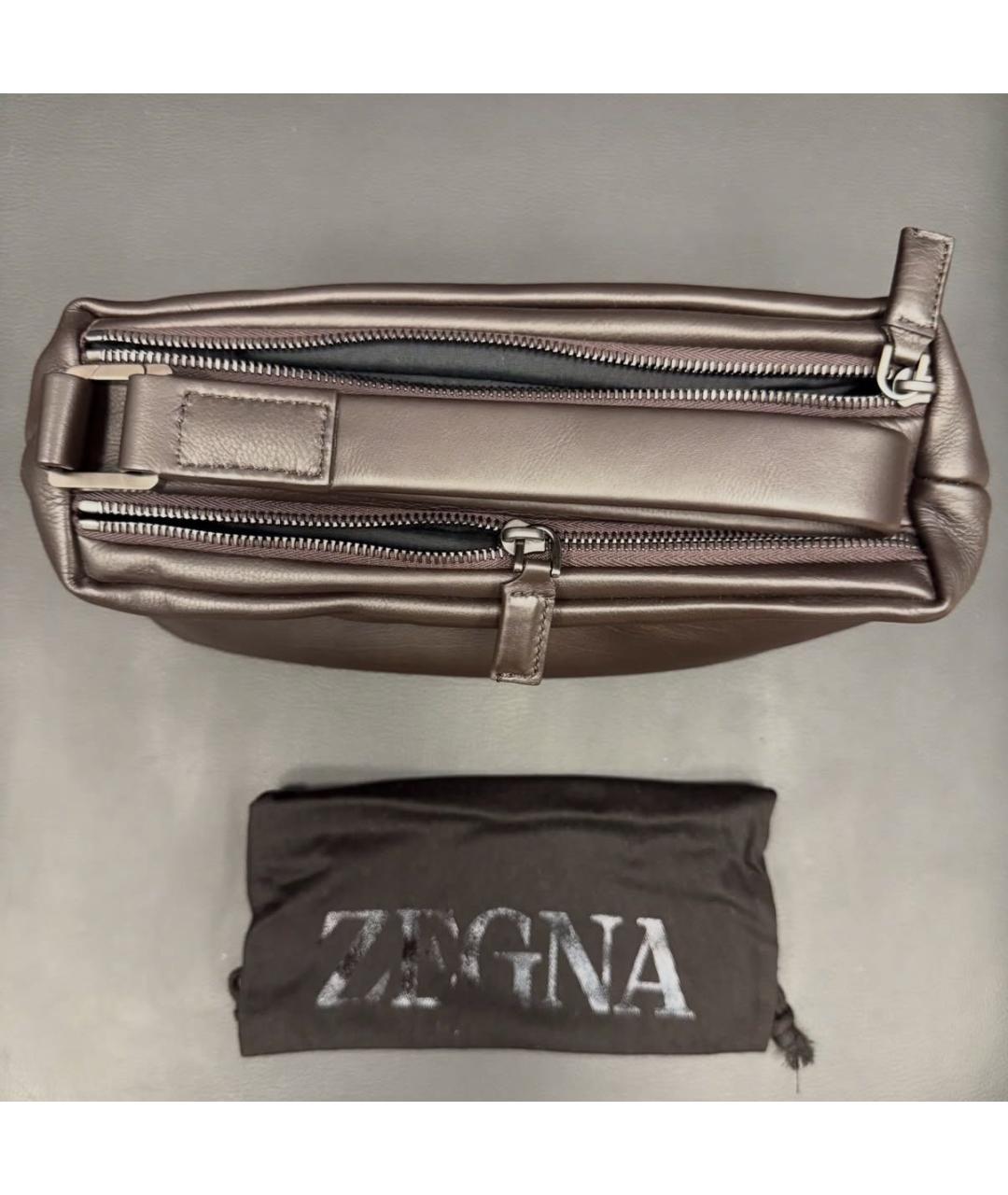 ZEGNA Коричневая кожаная барсетка, фото 5