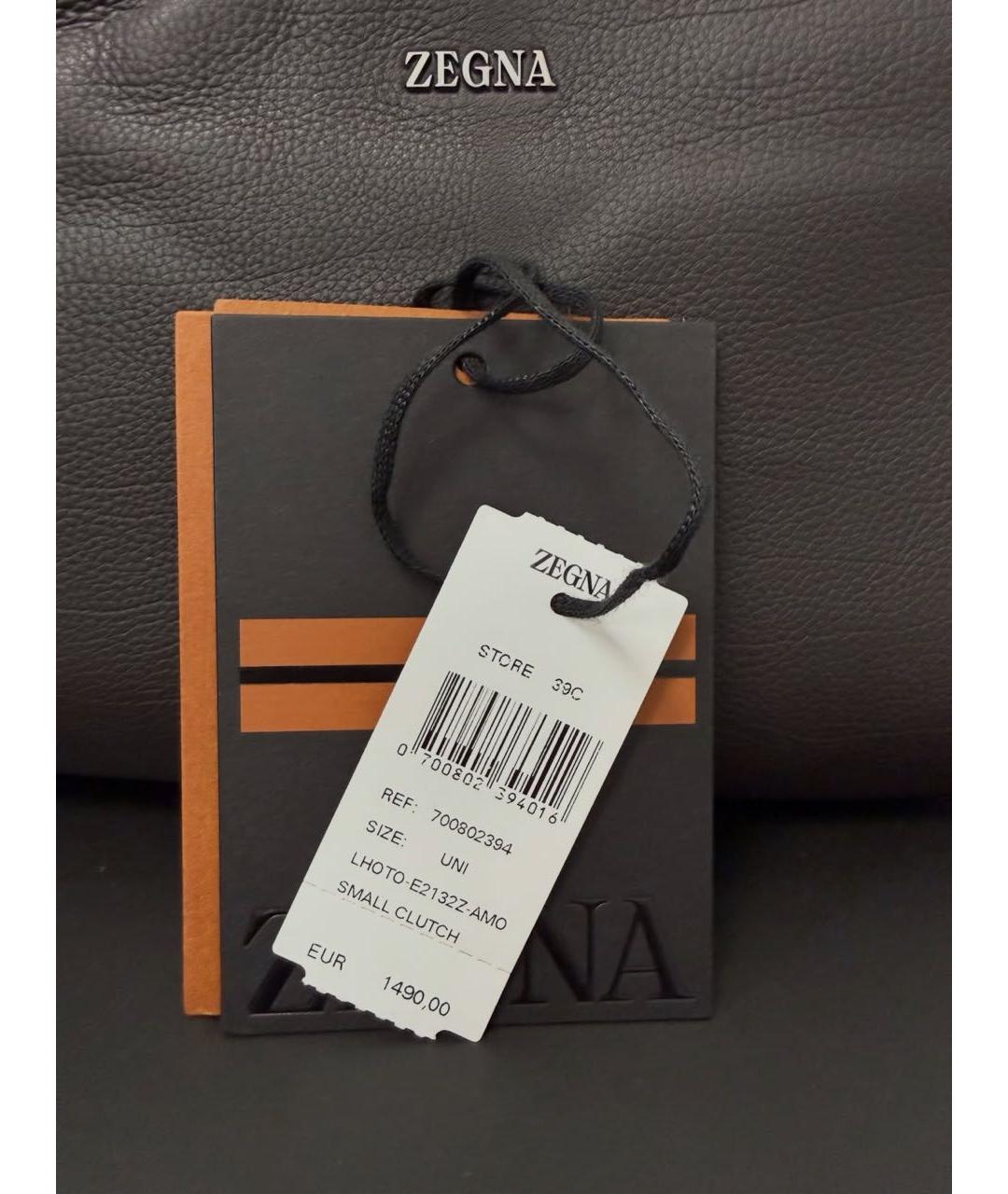 ZEGNA Коричневая кожаная барсетка, фото 8