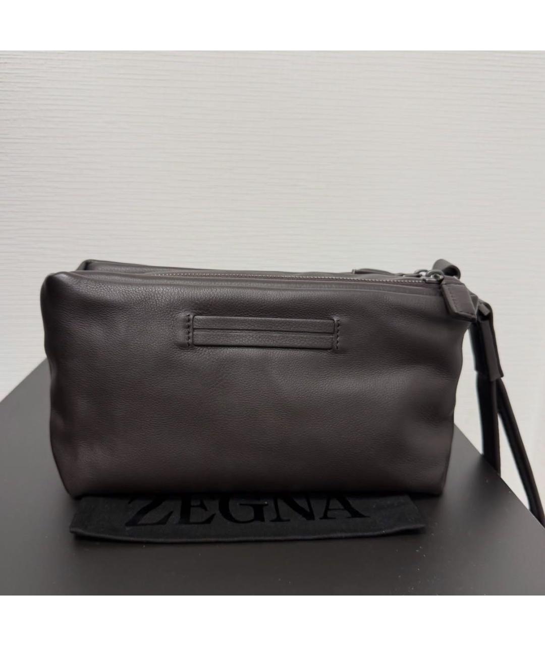 ZEGNA Коричневая кожаная барсетка, фото 3