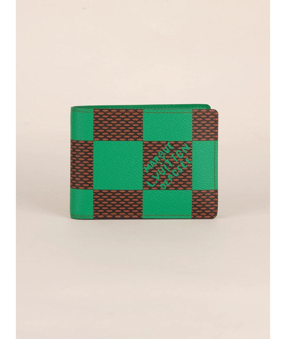 LOUIS VUITTON Зеленый кожаный кошелек, фото 9