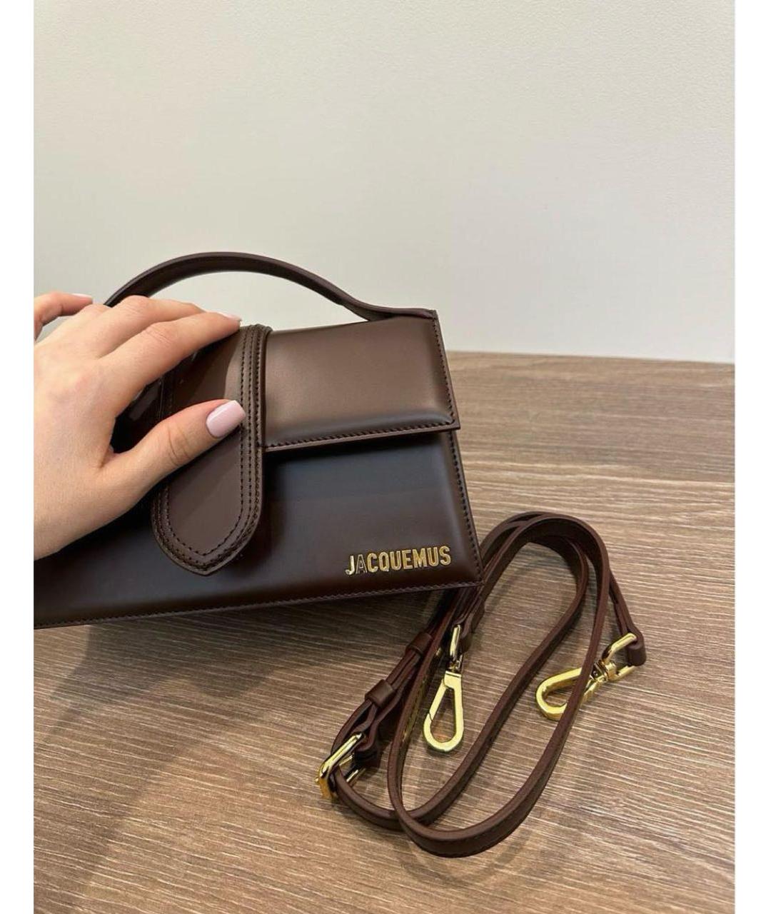 JACQUEMUS Коричневая кожаная сумка с короткими ручками, фото 3
