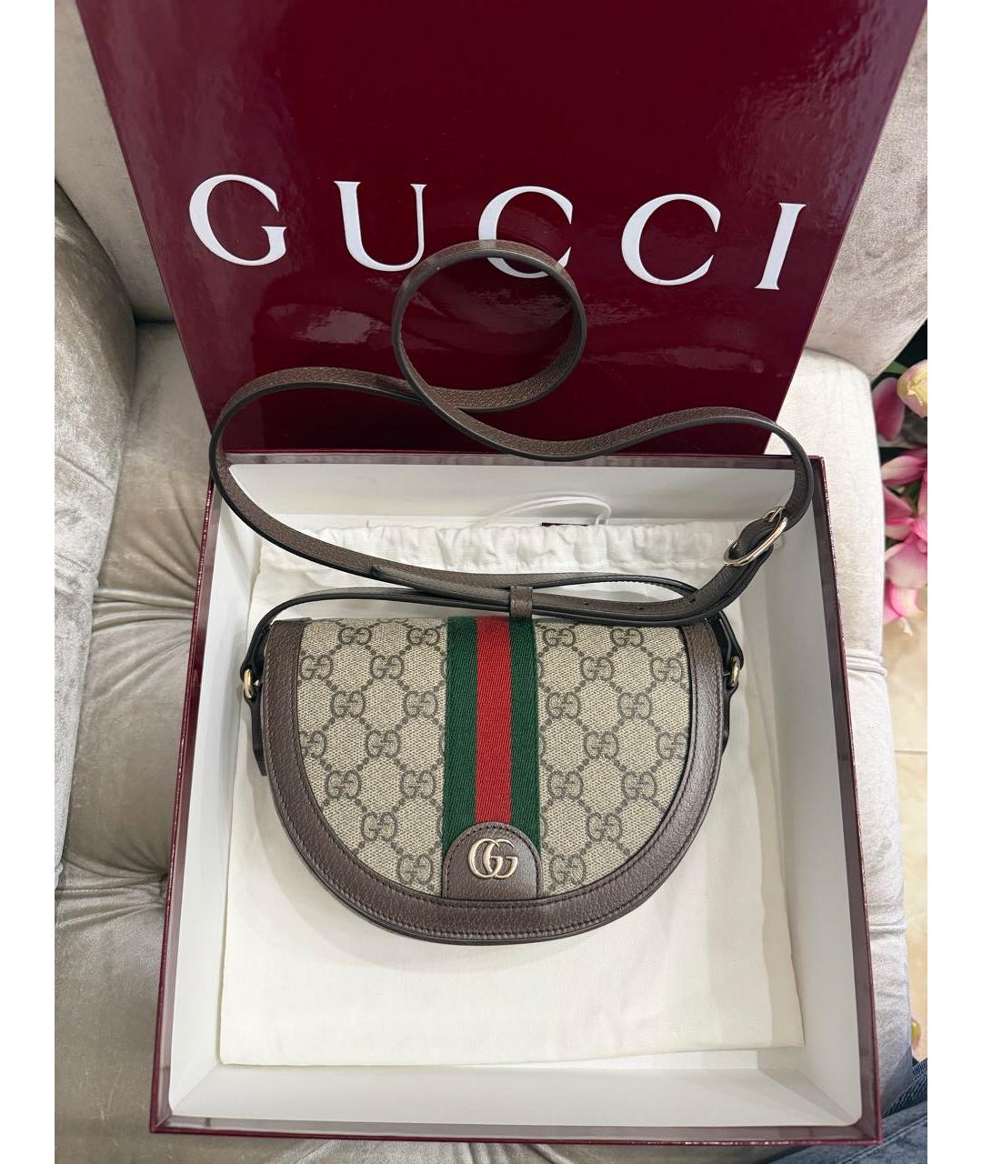 GUCCI Коричневая кожаная сумка через плечо, фото 5