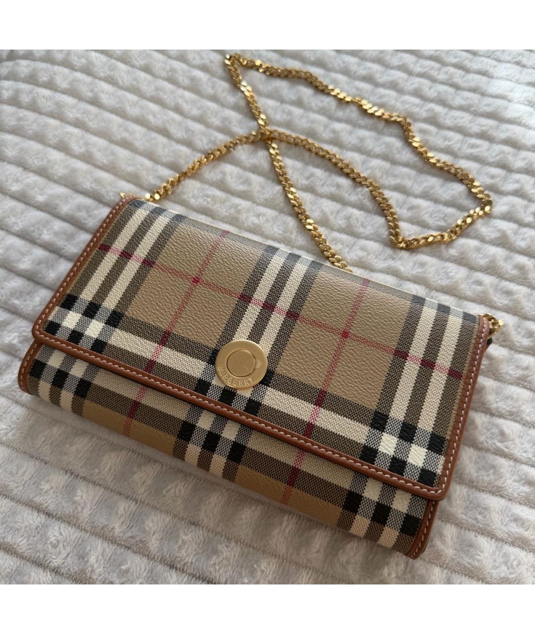 BURBERRY Коричневая сумка на плечо из канвы, фото 2