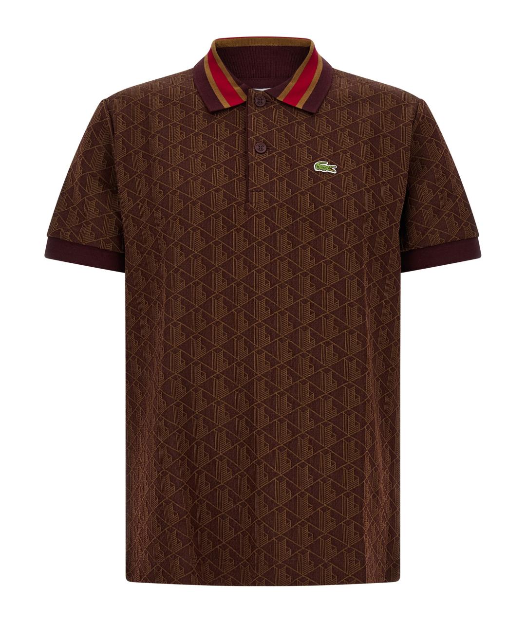 LACOSTE Коричневое хлопко-полиэстеровое поло с коротким рукавом, фото 1