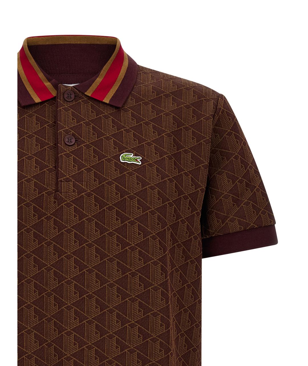 LACOSTE Коричневое хлопко-полиэстеровое поло с коротким рукавом, фото 3
