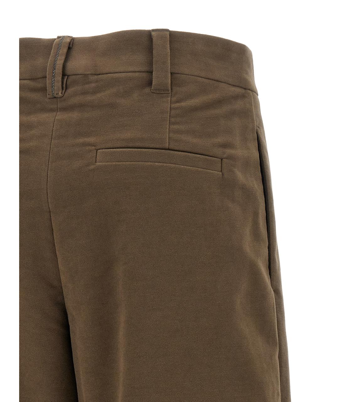 BRUNELLO CUCINELLI Коричневые хлопковые брюки широкие, фото 4