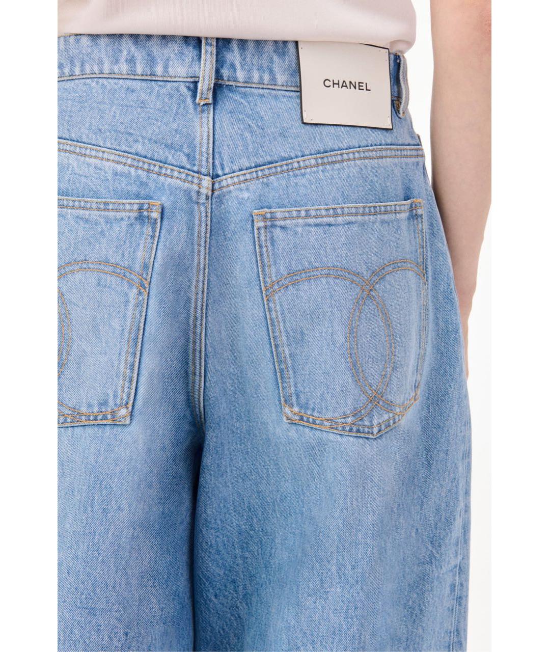 CHANEL Голубые хлопковые джинсы клеш, фото 3