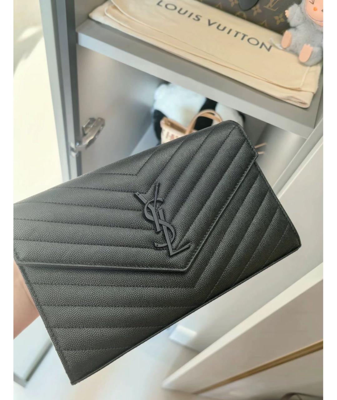 SAINT LAURENT Черная кожаная сумка через плечо, фото 3