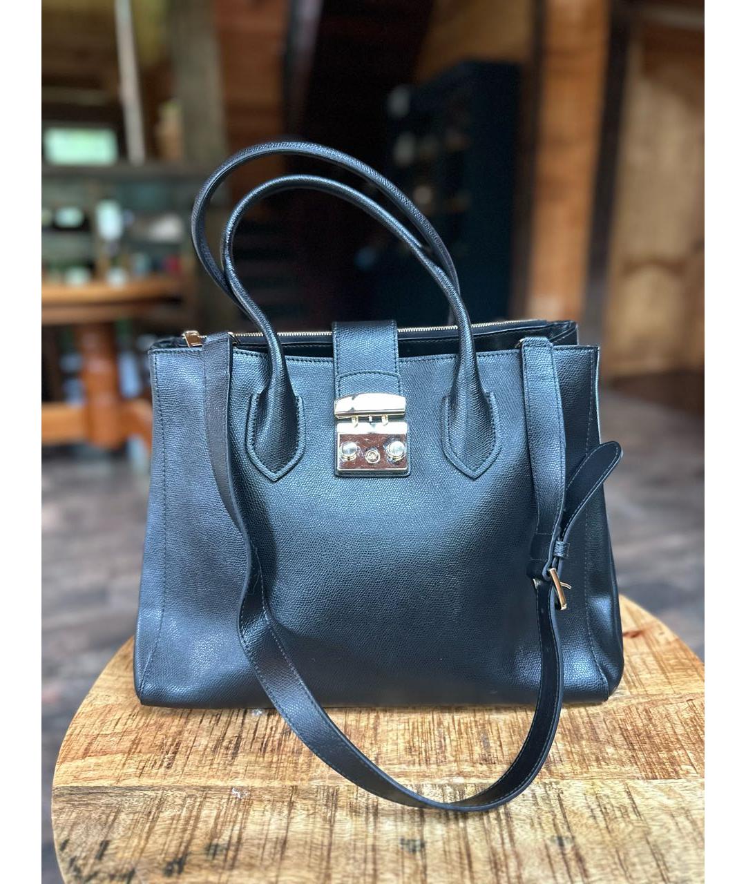 FURLA Черная кожаная сумка тоут, фото 5