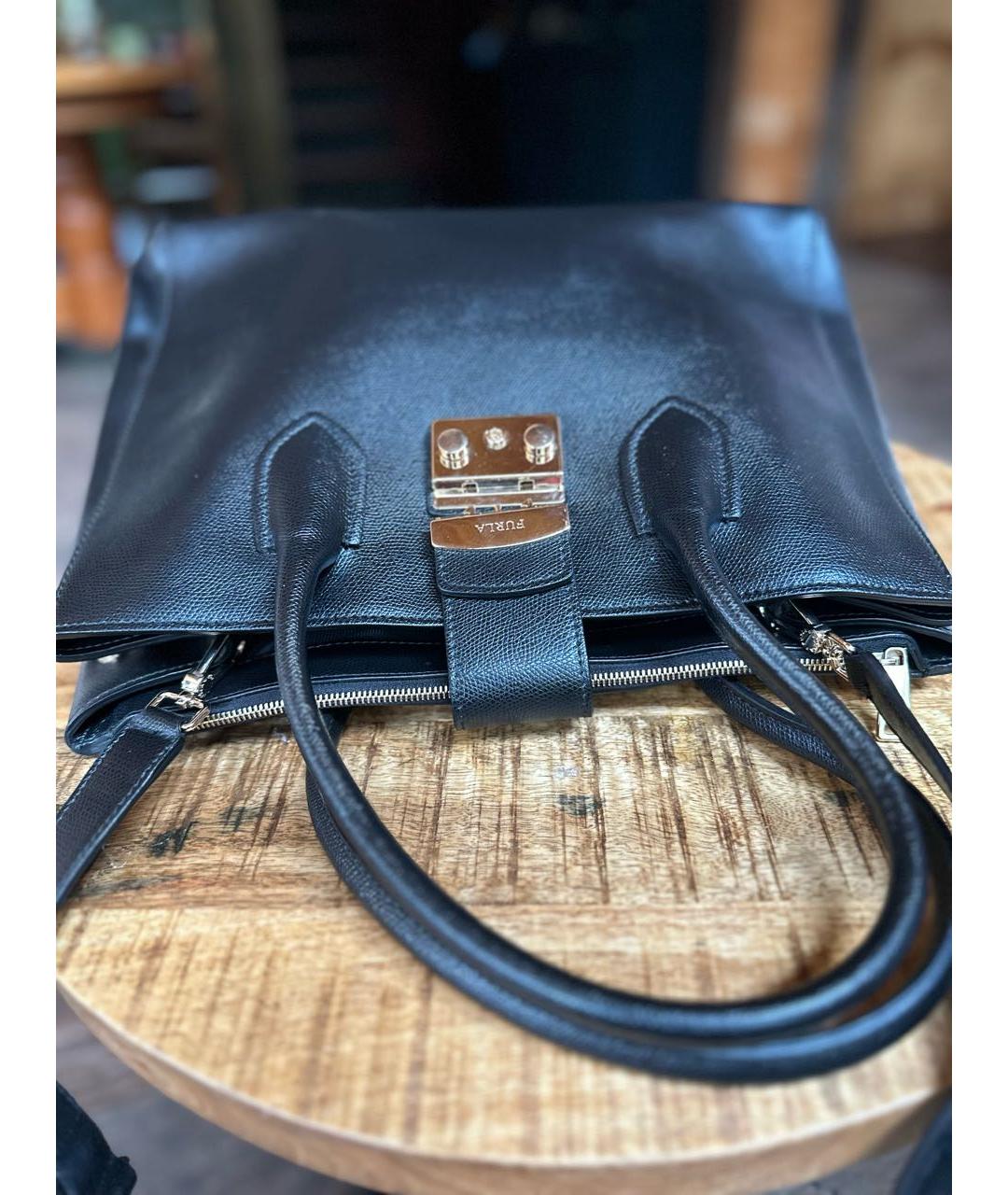 FURLA Черная кожаная сумка тоут, фото 7