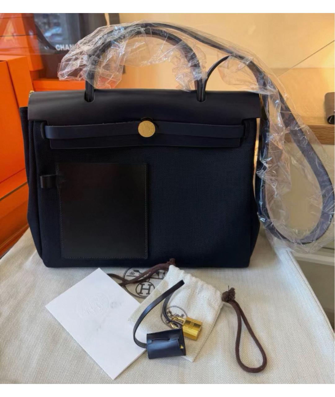 HERMES Черная сумка через плечо из канвы, фото 2