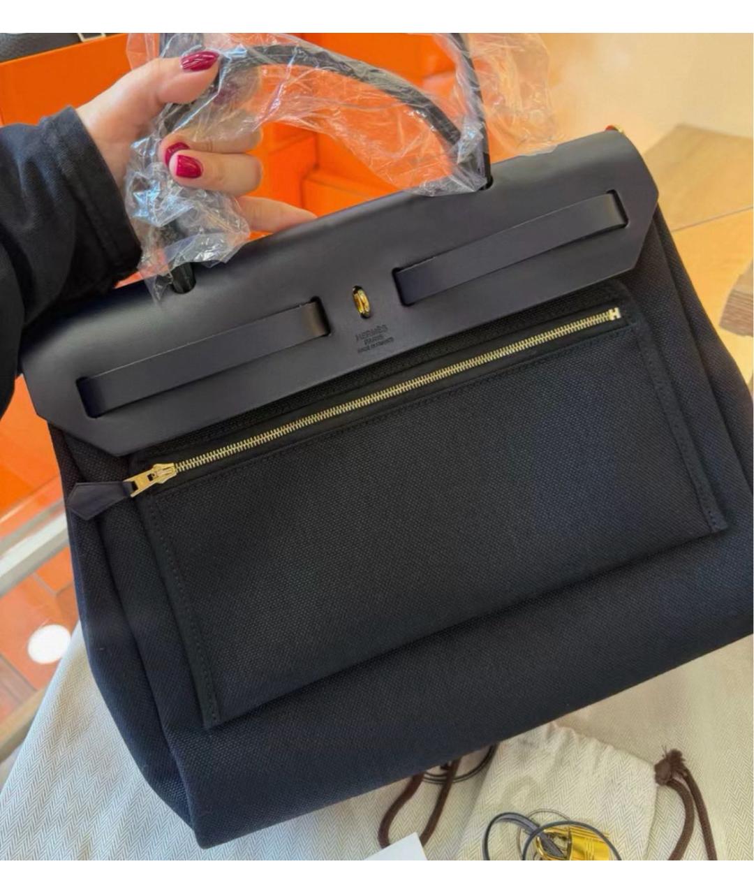 HERMES Черная сумка через плечо из канвы, фото 4