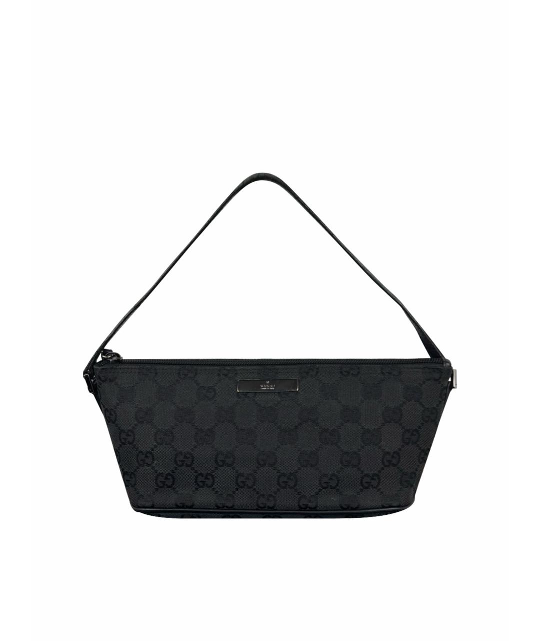 GUCCI Черная жаккардовая сумка с короткими ручками, фото 1