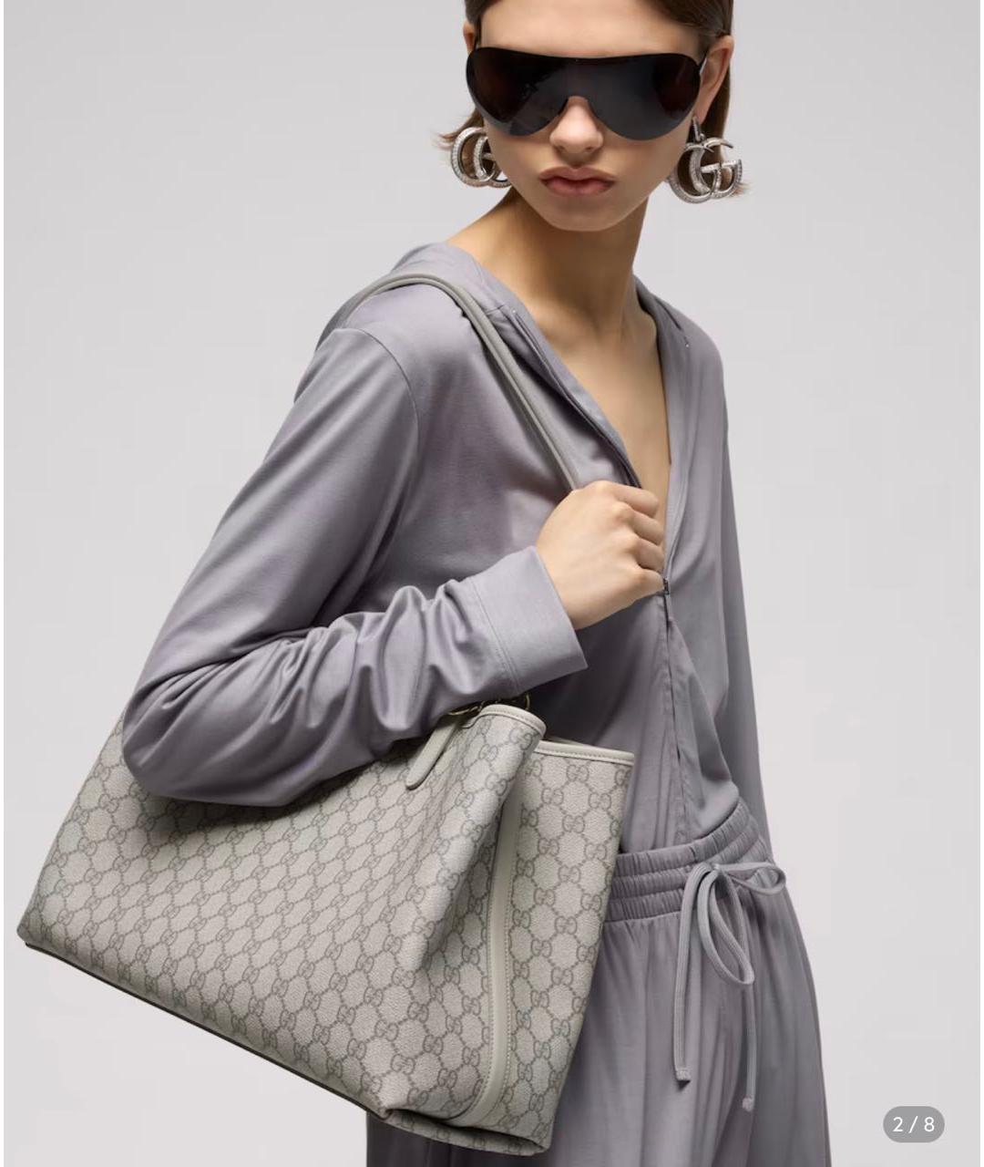GUCCI Серая сумка тоут из канвы, фото 5