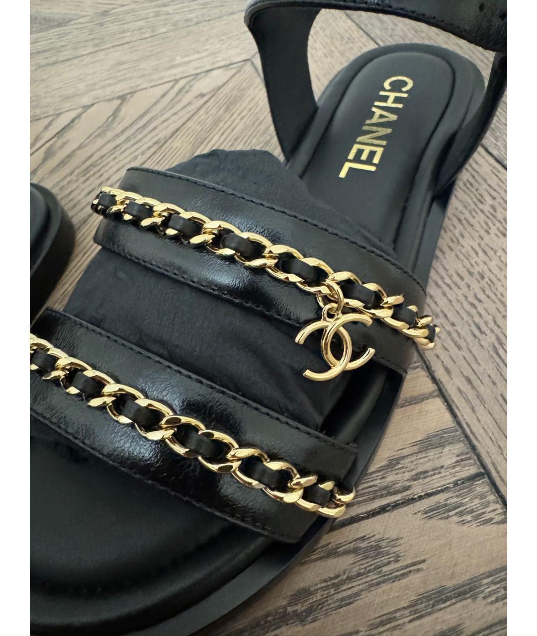 CHANEL Черные кожаные сандалии, фото 4