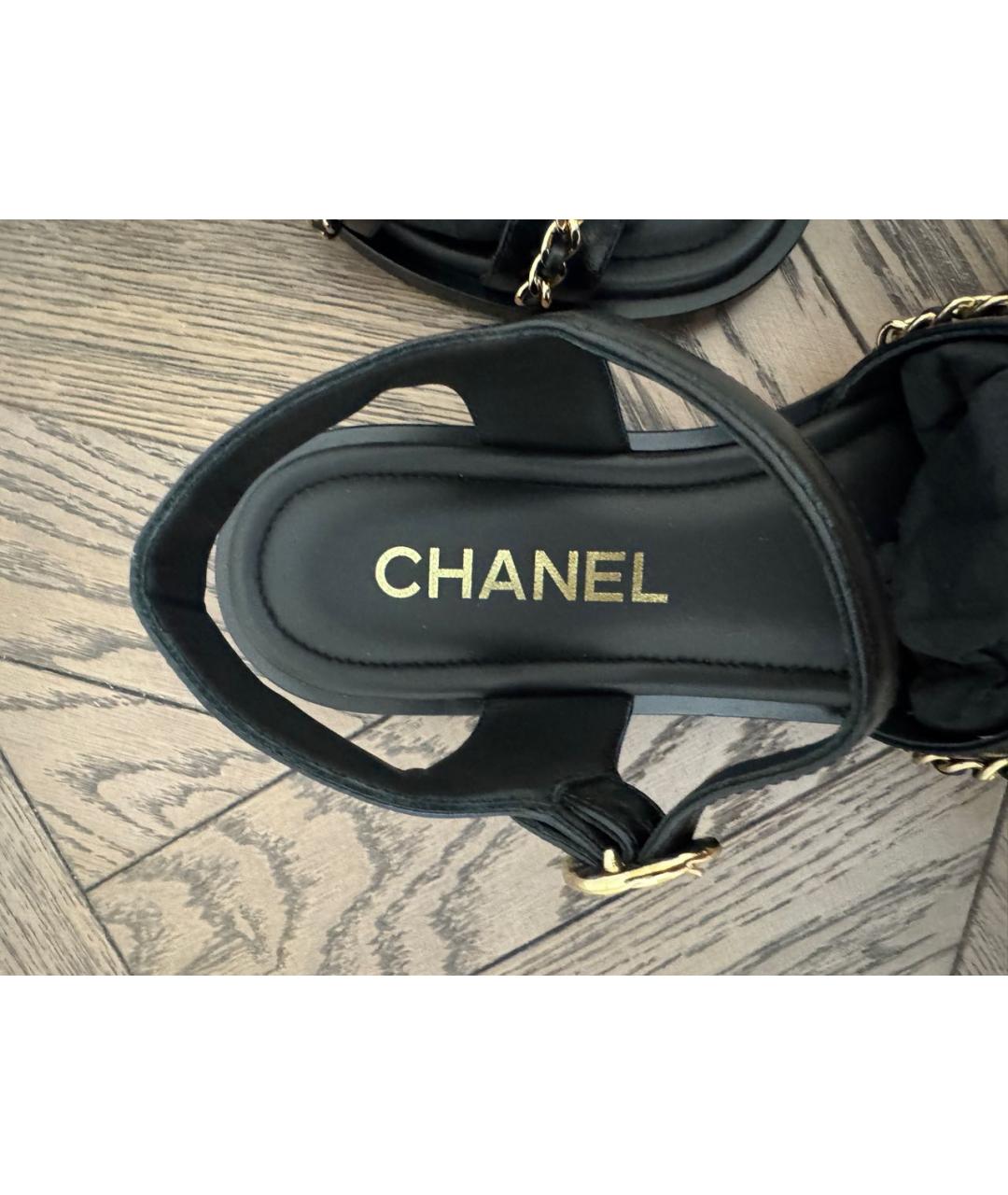 CHANEL Черные кожаные сандалии, фото 3