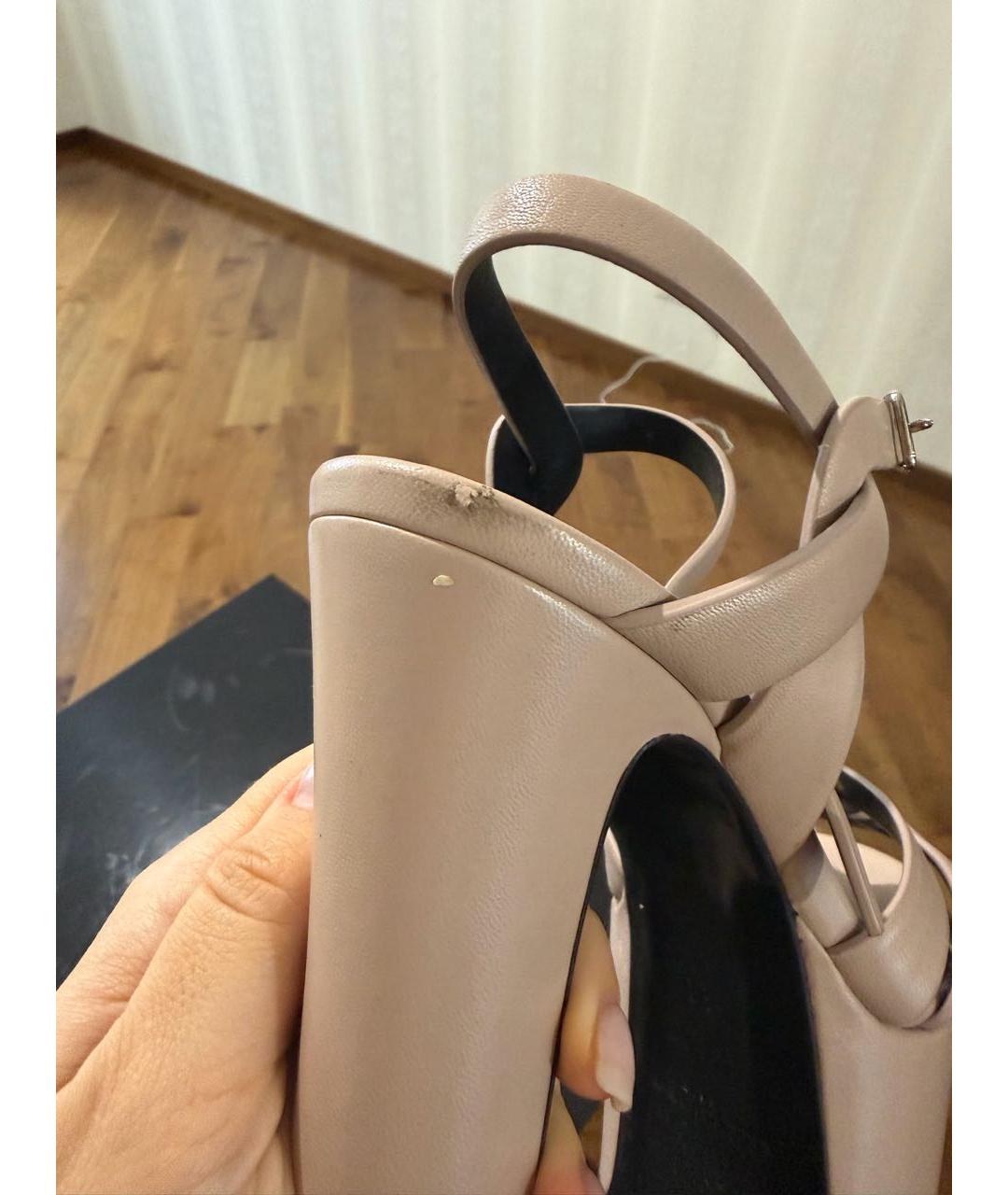 SAINT LAURENT Бежевые кожаные босоножки, фото 5