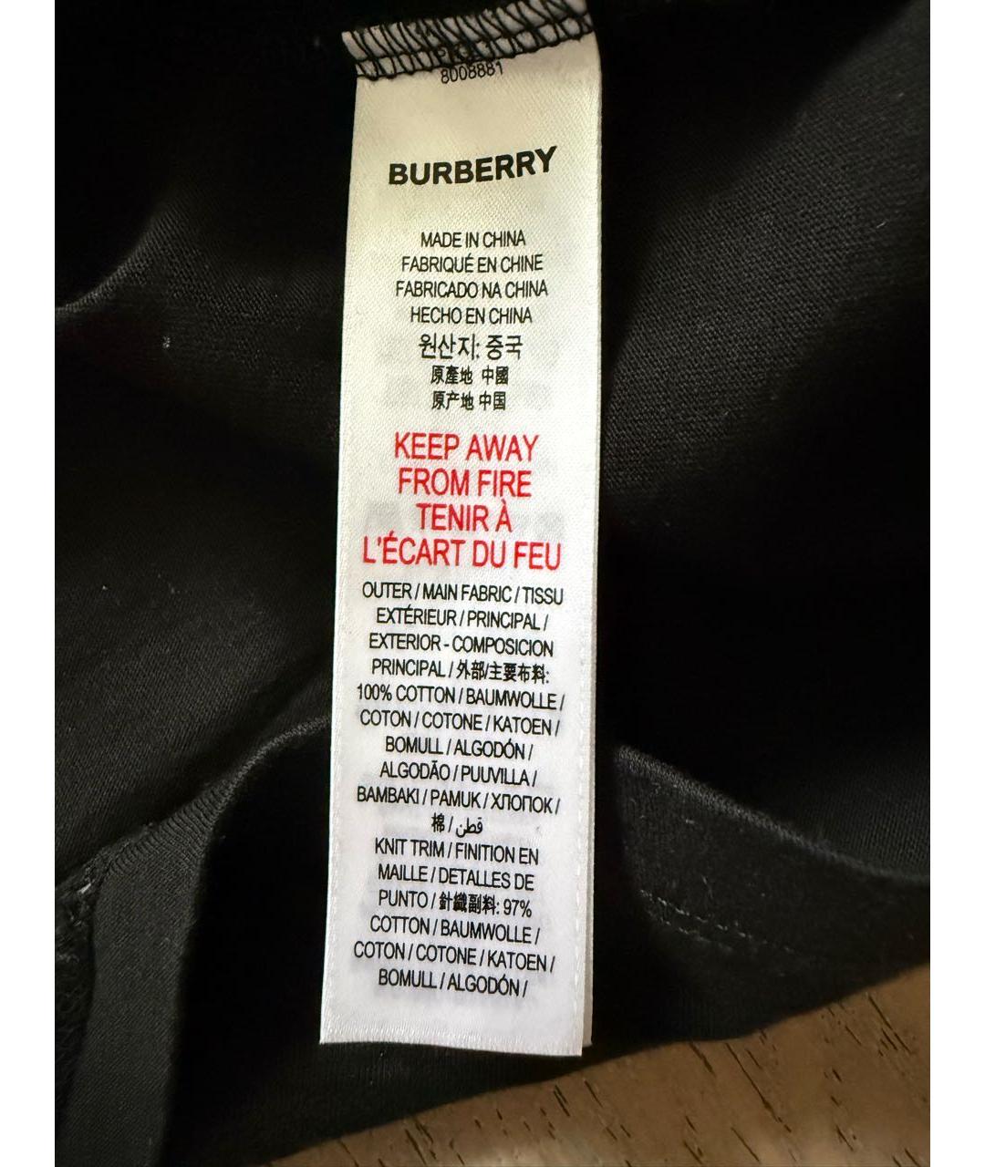 BURBERRY Черная хлопковая детская футболка, фото 4