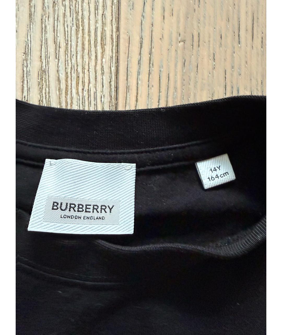 BURBERRY Черная хлопковая детская футболка, фото 3