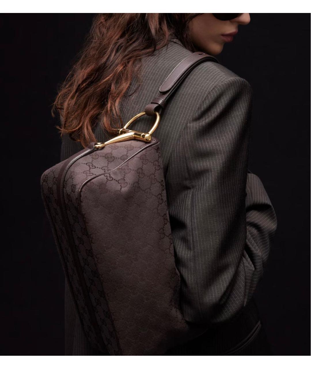 GUCCI Коричневая сумка с короткими ручками из канвы, фото 5