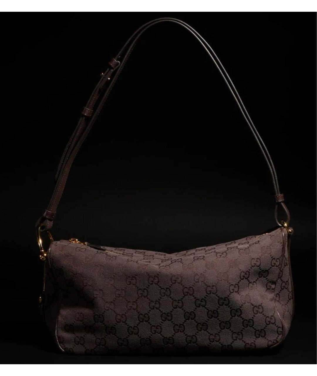 GUCCI Коричневая сумка с короткими ручками из канвы, фото 6