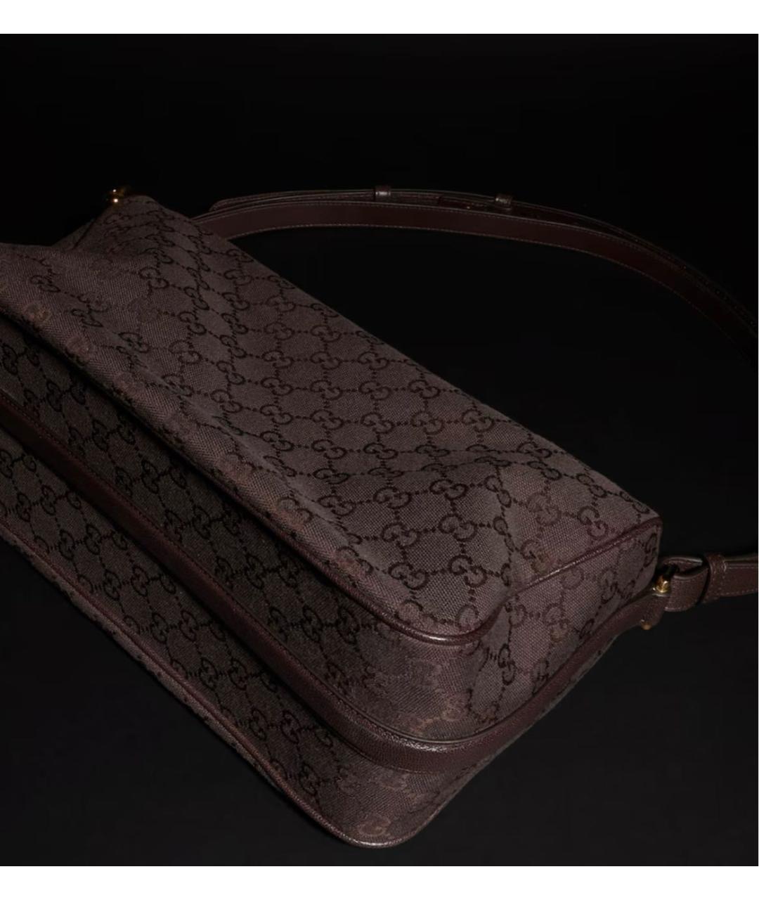 GUCCI Коричневая сумка с короткими ручками из канвы, фото 3