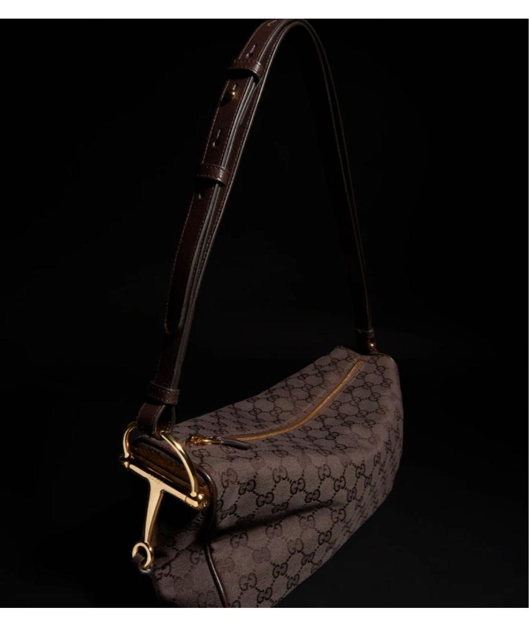GUCCI Коричневая сумка с короткими ручками из канвы, фото 2