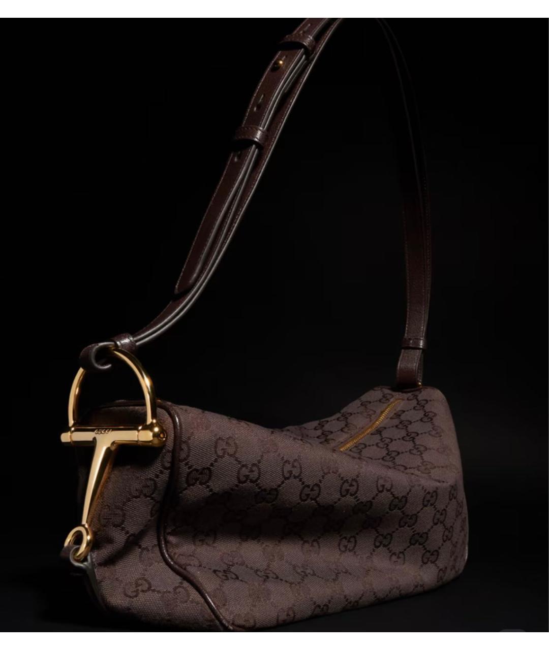 GUCCI Коричневая сумка с короткими ручками из канвы, фото 4