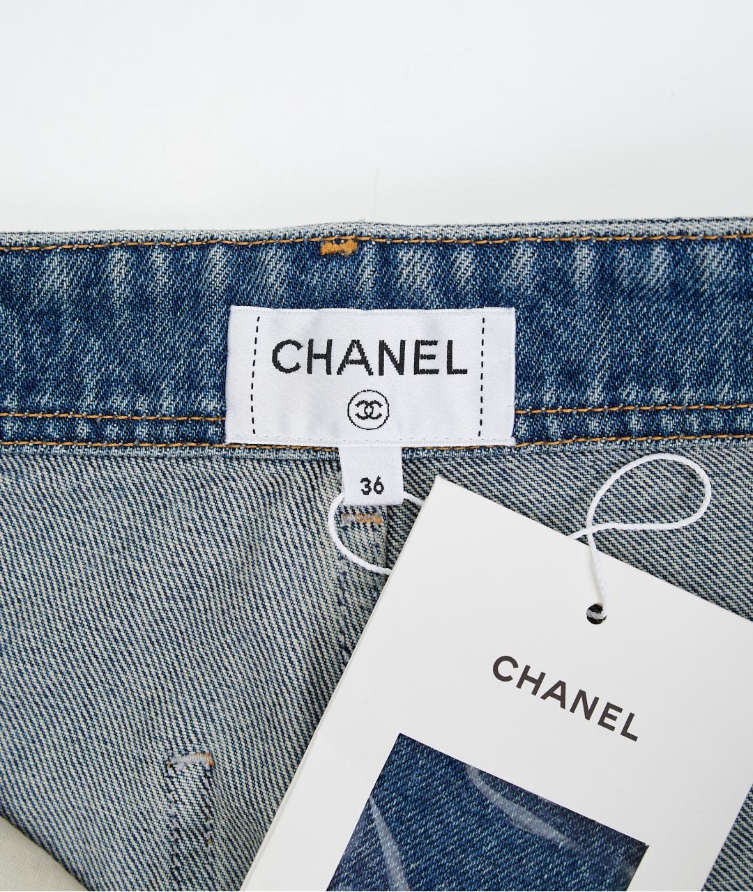 CHANEL Голубые хлопковые прямые джинсы, фото 4