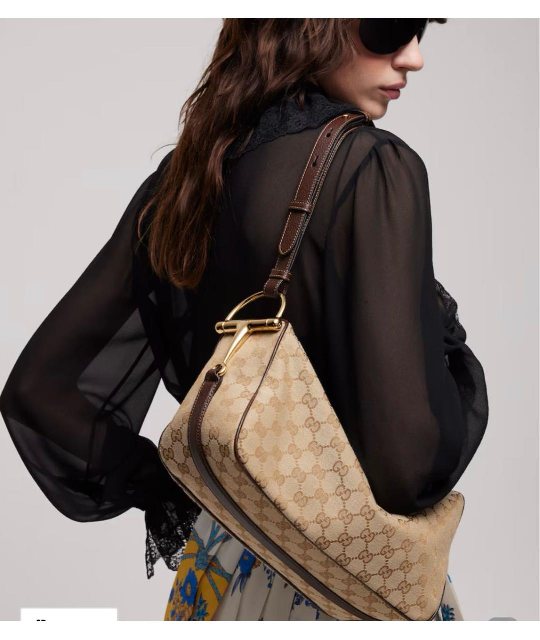 GUCCI Бежевая сумка через плечо из канвы, фото 2