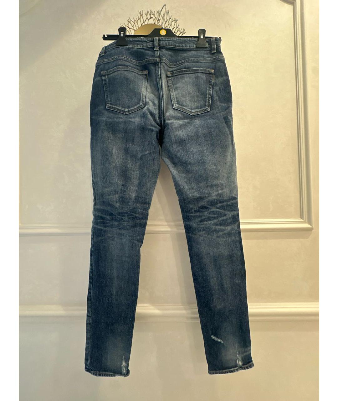 SAINT LAURENT Темно-синие хлопко-эластановые прямые джинсы, фото 2