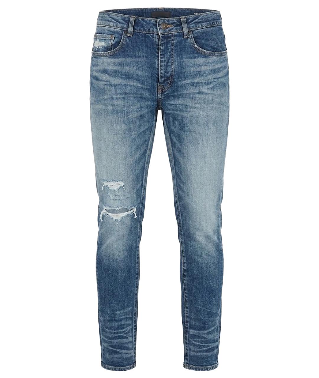 SAINT LAURENT Темно-синие хлопко-эластановые прямые джинсы, фото 1