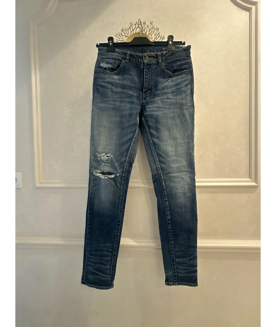 SAINT LAURENT Темно-синие хлопко-эластановые прямые джинсы, фото 7