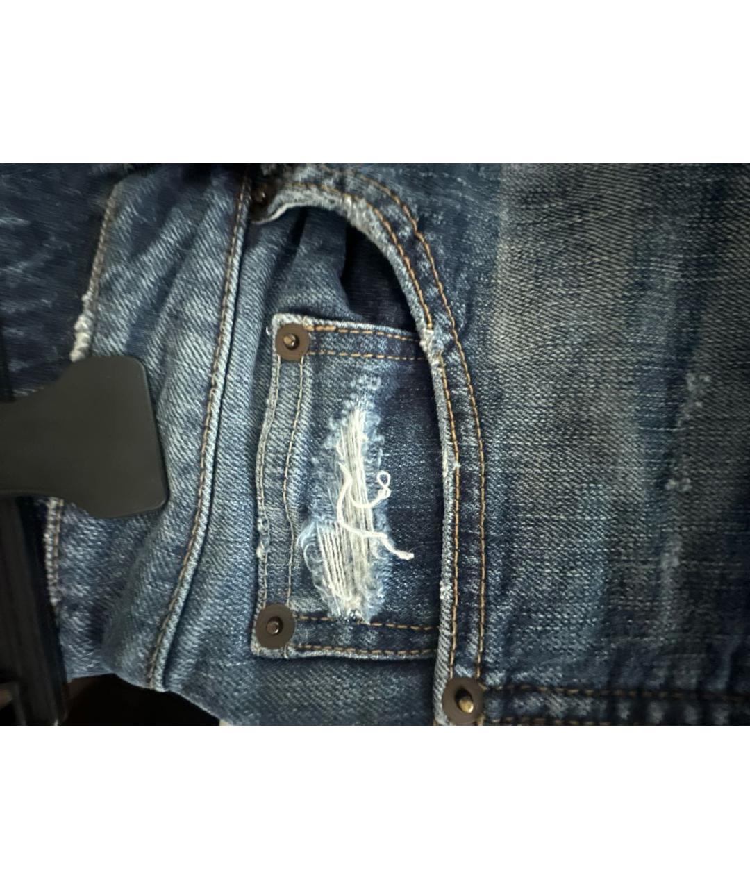 SAINT LAURENT Темно-синие хлопко-эластановые прямые джинсы, фото 4