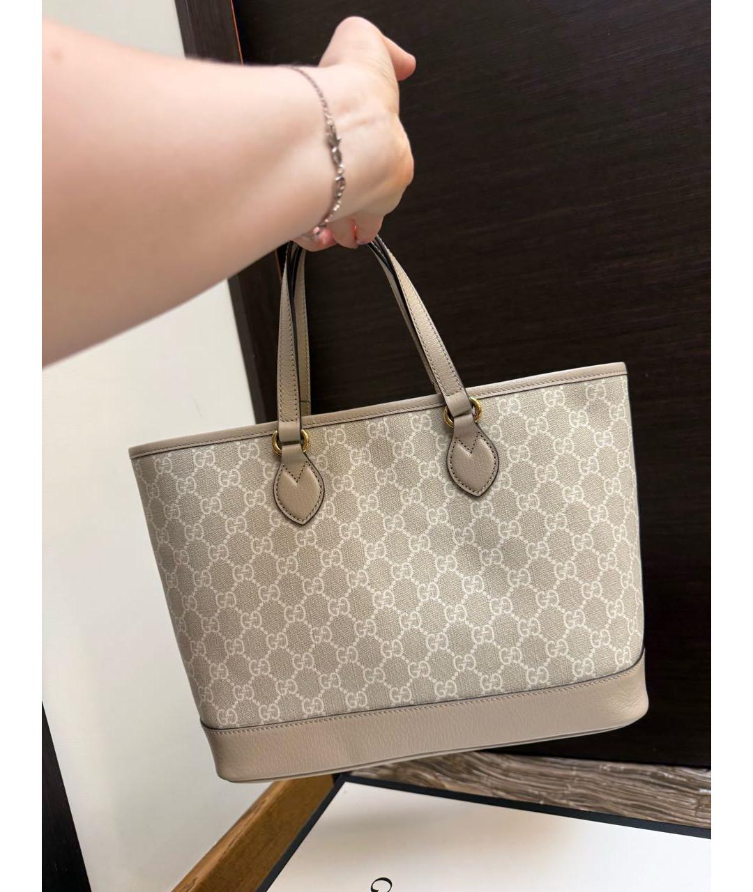 GUCCI Бежевая сумка тоут из канвы, фото 3